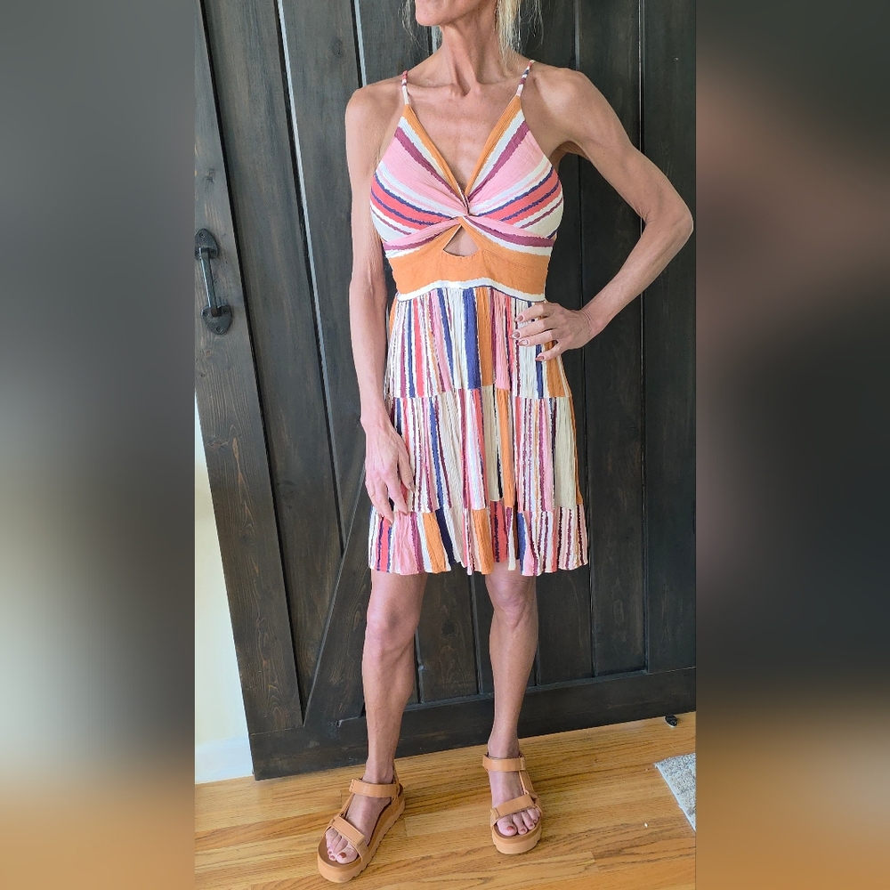 Angie Twist Front Colorful Striped Mini Dress